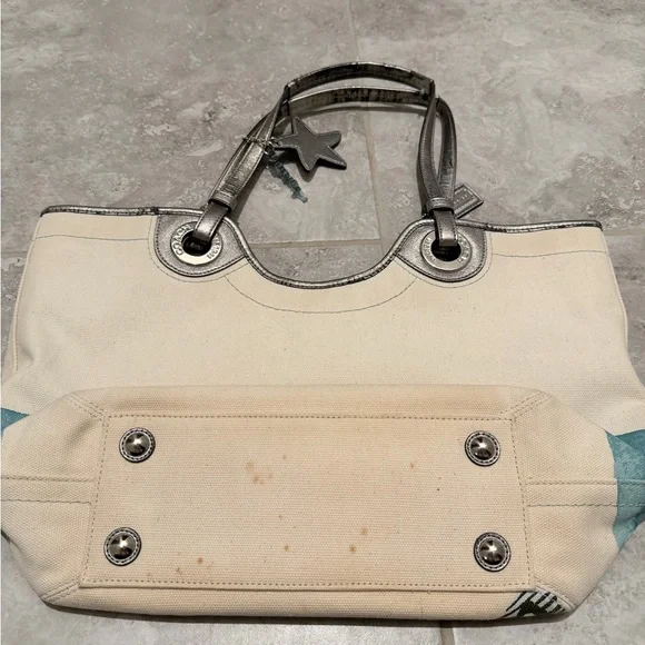 COACH Canvas Tote Bag | Starfish Print | Silver Leather Trim - Picture 7 of 14